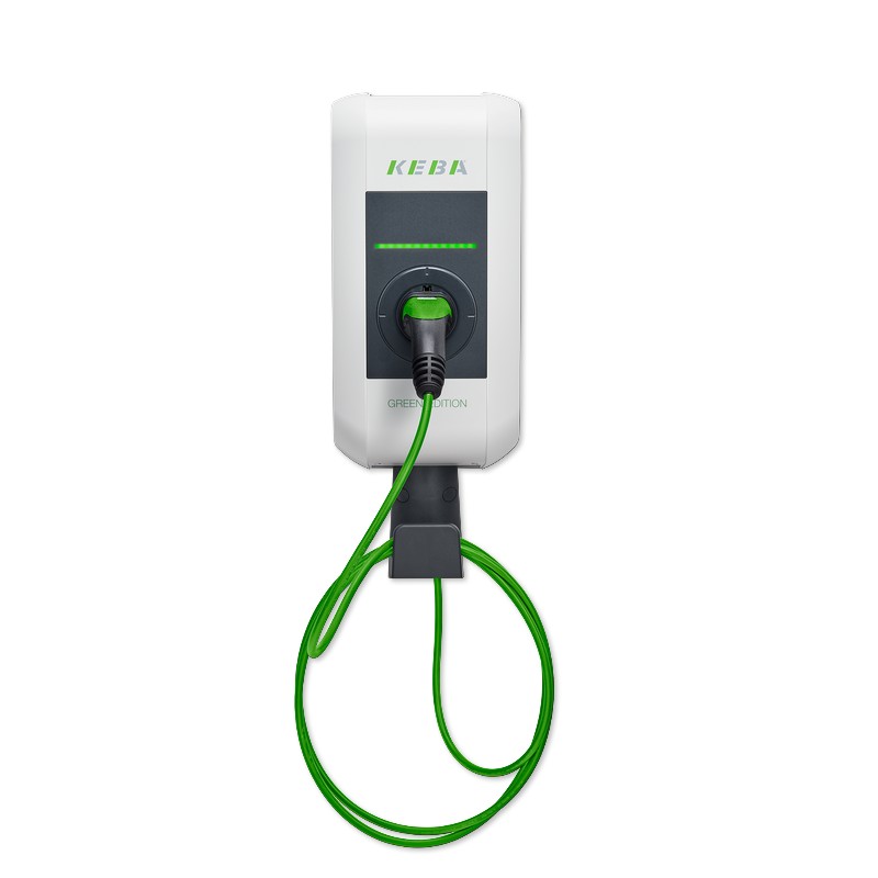 KEBA charging station x-series and c-series with charging cable attached, Geen Edition